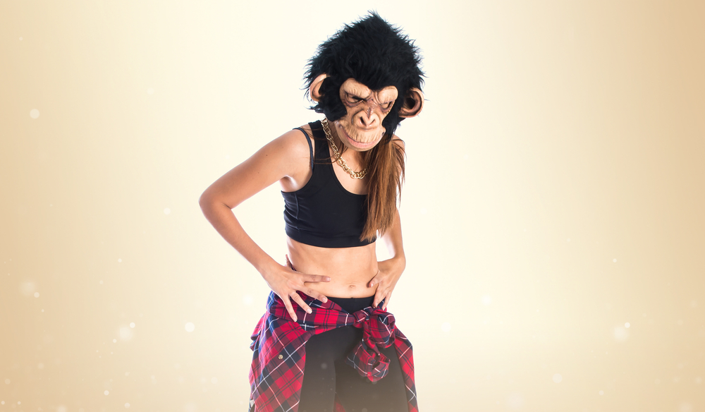 Carmen dressed as a monkey